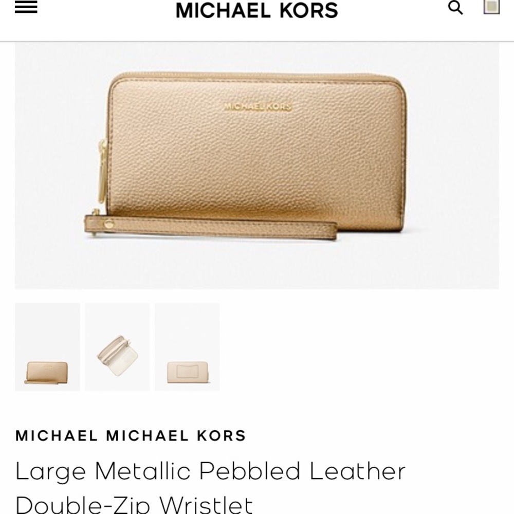 Michael Kors large metallic pebbled leather double zip